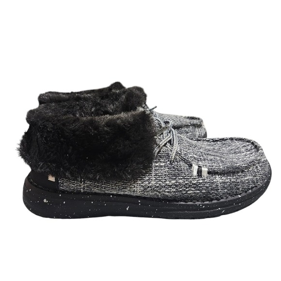 Hey Dude Britt Boho cookies & cream faux fur boot loafers fold youth 4 ladies 5 - Picture 3 of 7